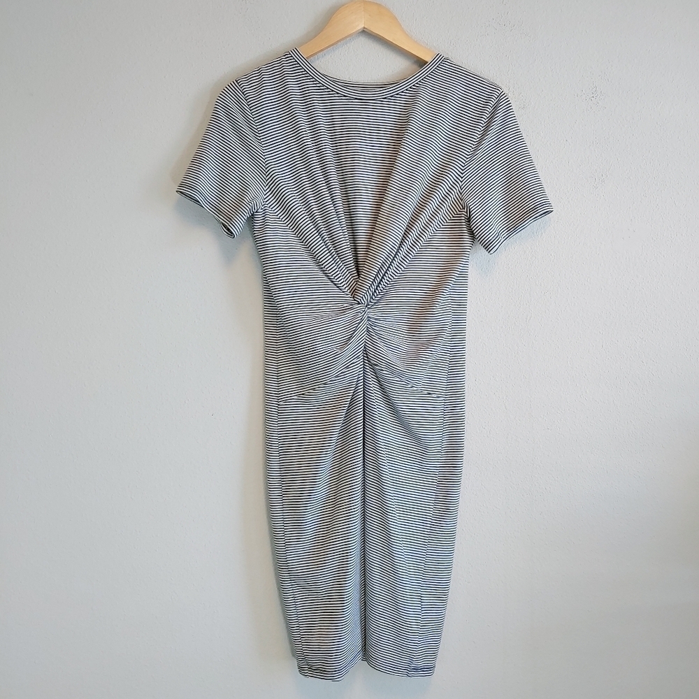 Theory Women's Knot Tee Dress Rubric Stripe Beachy Casual Mini Sz M